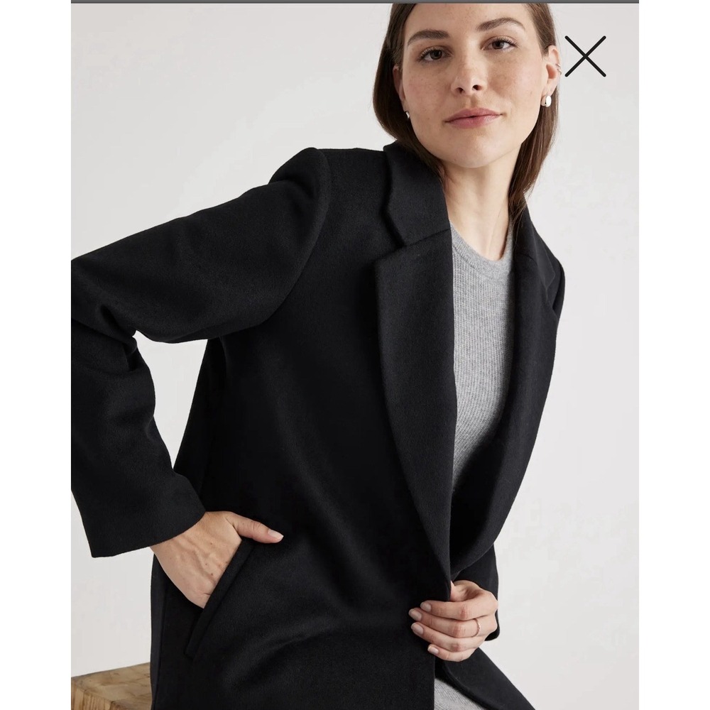 New $175 Quince Wool Cashmere Classic Single-Breasted Coat Black XL